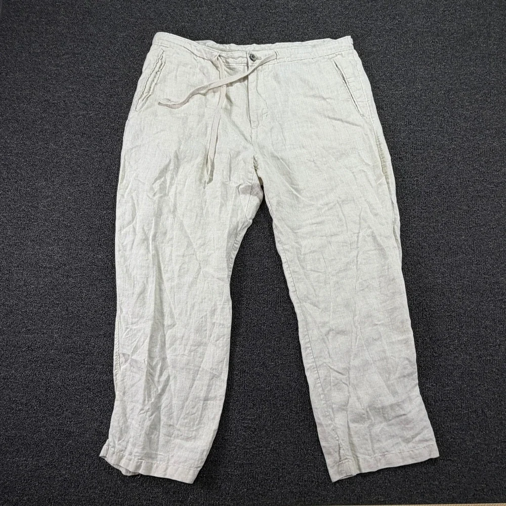 Tasso Elba Linen Pants Mens 38x30 Island Beige Relaxed Drawstring EUC